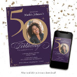 Invitation Calligraphie Photo personnalisée Gold Purple 50e a<br><div class="desc">Calligraphie Custom Photo Gold Purple Invitation 50e anniversaire. Et élégamment conçu invitation spéciale fête d'anniversaire,  avec une photo personnalisée de personne d'anniversaire et de calligraphie script avec des éléments florissants vintages. Assez simple pour s'adapter à une variété de thèmes et de couleurs ! Besoin d'aide ? Contactez-moi !</div>