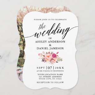 Invitation Calligraphie Pink Blush Floral Mariage photo