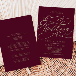 Invitation Calligraphie romantique Bourgogne Tout en un Maria