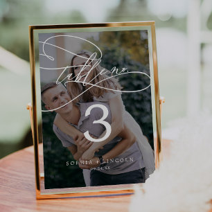 Invitation Calligraphie romantique Dark Photo 5x7" Numéro de