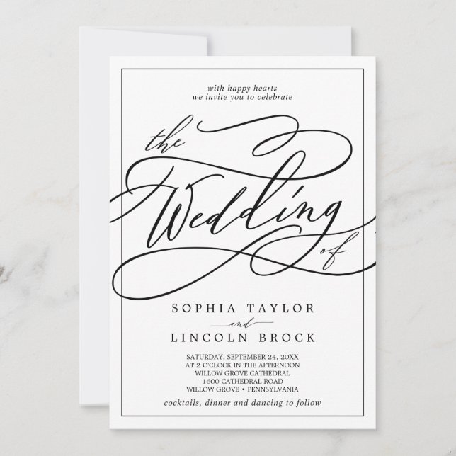 Invitation Calligraphie romantique | Frame Le Mariage De (Devant)