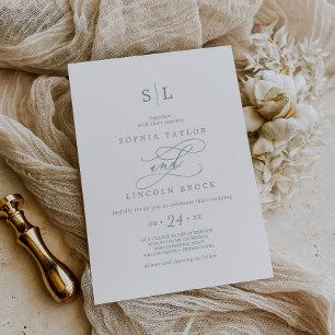 Invitation Calligraphie romantique   Mariage avec monogramme 