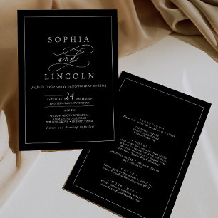 Invitation Calligraphie romantique   Noir tout en un Mariage