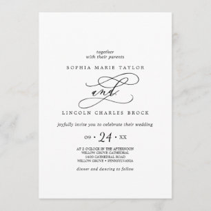 Invitation Calligraphie romantique   Nom complet Mariage flor