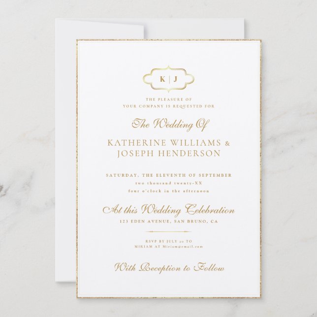 INVITATION CALLIGRAPHIE ROMANTIQUE OR CLASSIQUE MARIAGE MONOG (Devant)
