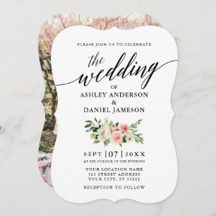 Invitation Calligraphie rose blanc Mariage photo