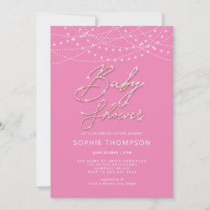 Invitation Calligraphie rose Lumières rustiques Baby shower f