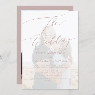 Invitation Calligraphie rose moderne Mariage photo simple