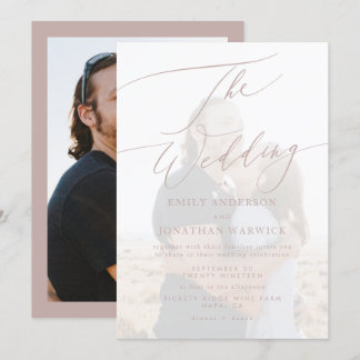 Invitation Calligraphie rose moderne Mariage photo simple