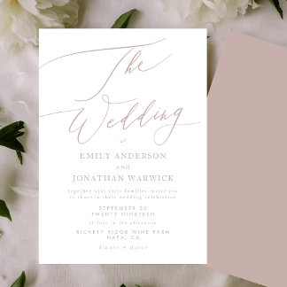 Invitation Calligraphie rose moderne Mariage simple