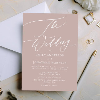 Invitation Calligraphie rose moderne Mariage simple