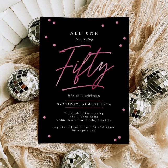 Invitation Calligraphie rose noir moderne 50e anniversaire (Créateur téléchargé)