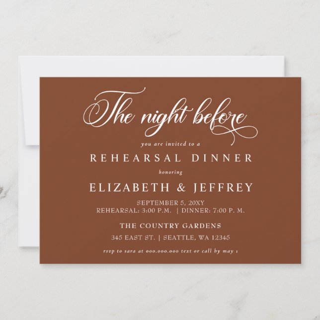 Invitation Calligraphie Rouille La Nuit Avant Le Dîner De Rép (Devant)