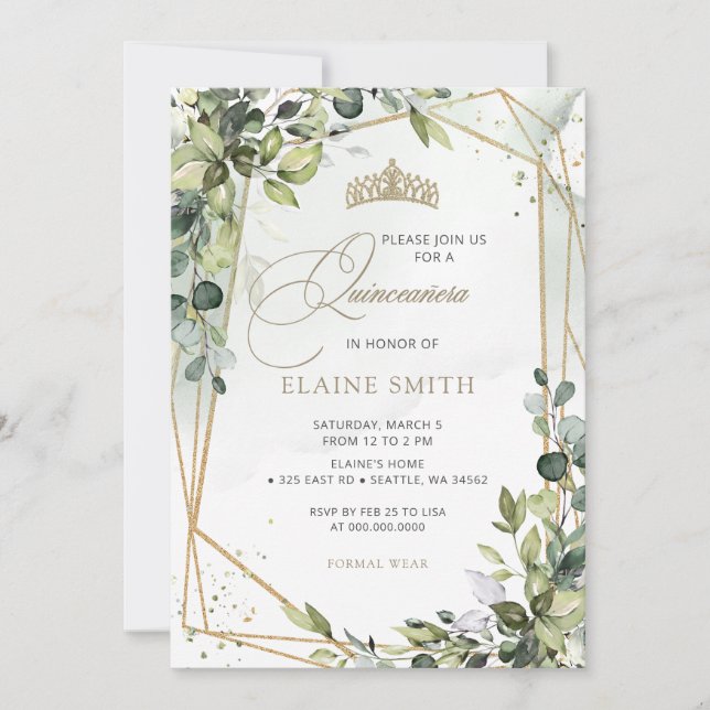 Invitation Calligraphie rustique Verdure Eucalyptus Quinceane (Devant)