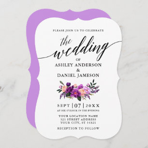 Invitation Calligraphie Script violet violet Mariage floral