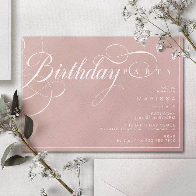 Invitation Calligraphie simple Dusty Rose rose Blush Annivers (Créateur téléchargé)