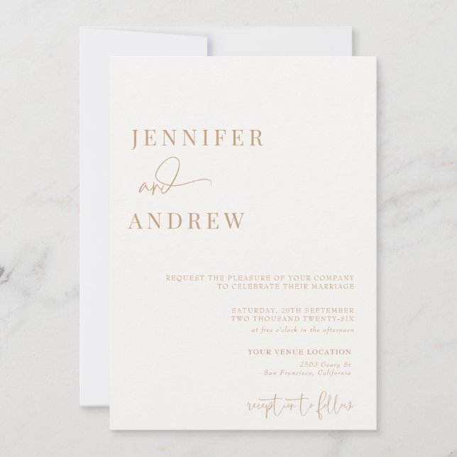 Invitation Calligraphie Simple Élégant Mariage moderne (Devant)