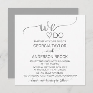 Invitation Calligraphie simple en argent "We Do" Mariage Carr