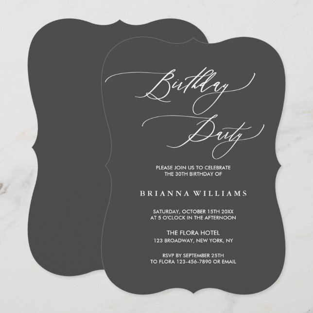 Invitation Calligraphie simple et élégante Fête d'anniversair (Devant / Derrière)