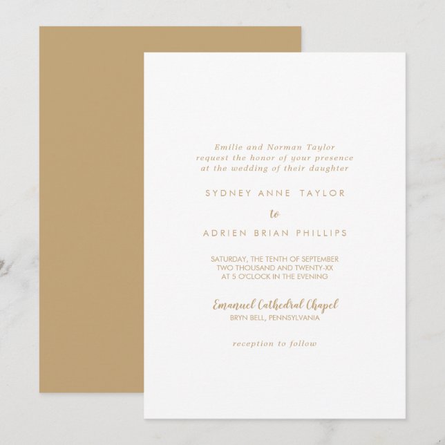 Invitation Calligraphie simple|Gold Back Mariage traditionnel (Devant / Derrière)