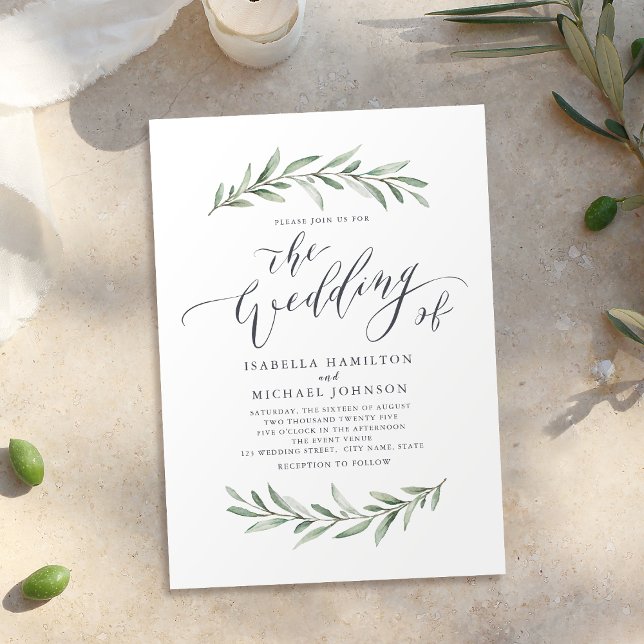 Invitation Calligraphie simple mariage de verdure rustique (Simple calligraphy rustic greenery wedding invitation)