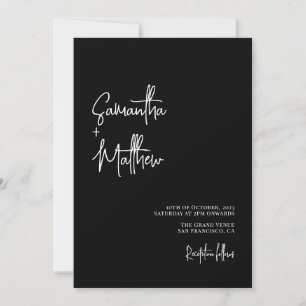 Invitation Calligraphie simple noir et blanc Mariage de la Mo