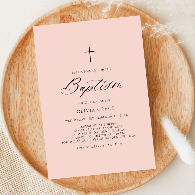 Invitation Calligraphie simple Pink Baby Girl Baptism (Créateur téléchargé)