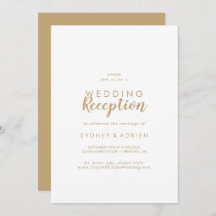 Invitation Calligraphie simple   Réception de mariage Gold Ba