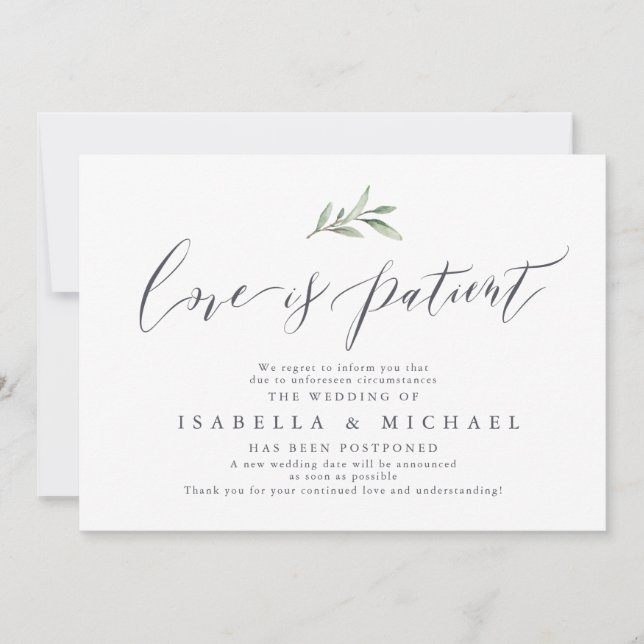 Invitation Calligraphie simple verdure mariage ajournement (Devant)