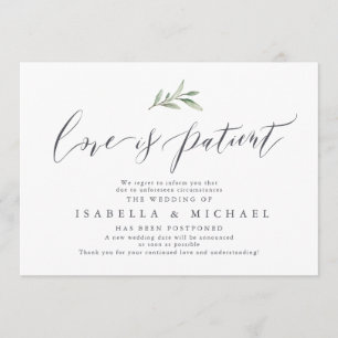 Invitation Calligraphie simple verdure mariage ajournement