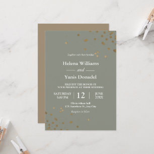 Invitation   Calligraphie simple vert sauge et or 