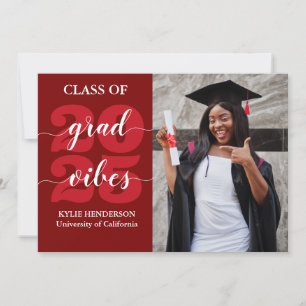 Invitation Calligraphie tendance Dark Red Photo Graduation