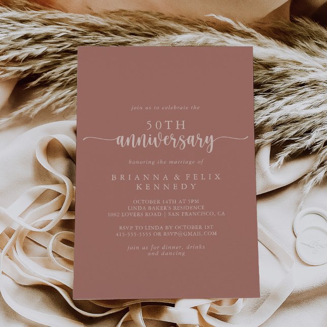 Invitation Calligraphie Terracotta 50e anniversaire de Mariag (Créateur téléchargé)