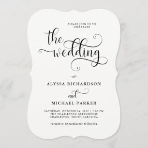 Invitation Calligraphie Tourbillonnant moderne Mariage noir e