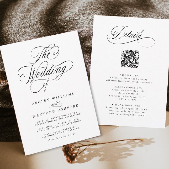 Invitation Calligraphie Tourbillonnant romantique Tout en un  (Front & Back)