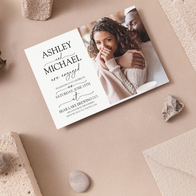 Invitation Calligraphie Typographie 2 Photo Engagement Party (We're Engaged! Come Celebrate Our Love at Our Engagement Party. 🥂💍)