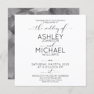 Invitation CALLIGRAPHIE TYPOGRAPHIE Carré noir blanc Mariage