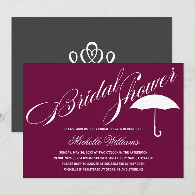 Invitation Calligraphie Umbrella Plum Fête des mariées (Devant / Derrière)