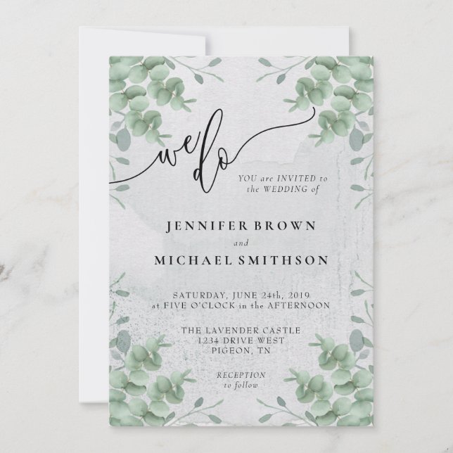 Invitation Calligraphie Verdure Eucalyptus Mariage Nous Nous  (Devant)