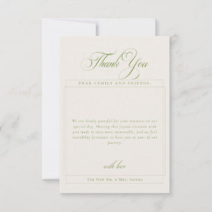 Invitation Calligraphie verte classique Simple Photo Merci