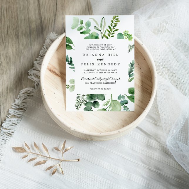 Invitation Calligraphie verte Eucalyptus Mariage traditionnel (Créateur téléchargé)