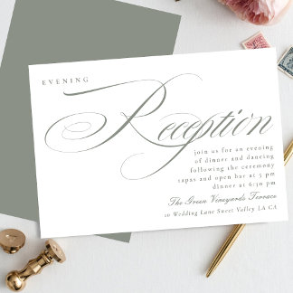 Invitation Calligraphie verte gris classique Réception de mar