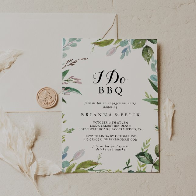 Invitation Calligraphie verte I Do BQ Engagement Party (Créateur téléchargé)