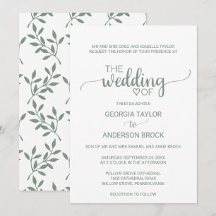 Invitation Calligraphie verte légère simple Mariage officiel