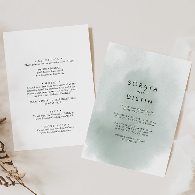 Invitation Calligraphie verte Mariage officiel avant et arriè (Créateur téléchargé)