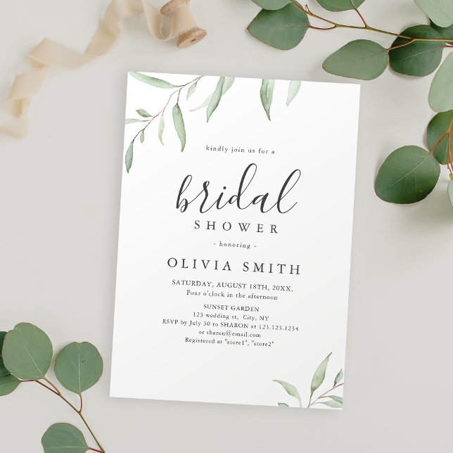 Invitation Calligraphie verte minimale douche nuptiale rustiq (Minimal greenery calligraphy rustic bridal shower invitation)