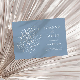 Invitation Calligraphie vintage Dusty Blue Enregistrer la dat