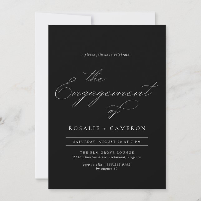 Invitation Calligraphie vintage | Moody Black Engagement Part (Devant)
