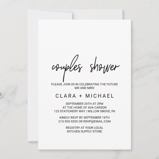 Invitation Calligraphie Whimsical Couples Douche (Devant)