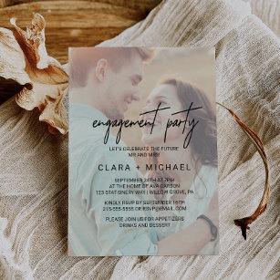 Invitation Calligraphie Whimsical Faded Photo Engagement